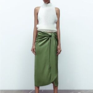 Zara Elegant Olive Green Wrap Skirt
